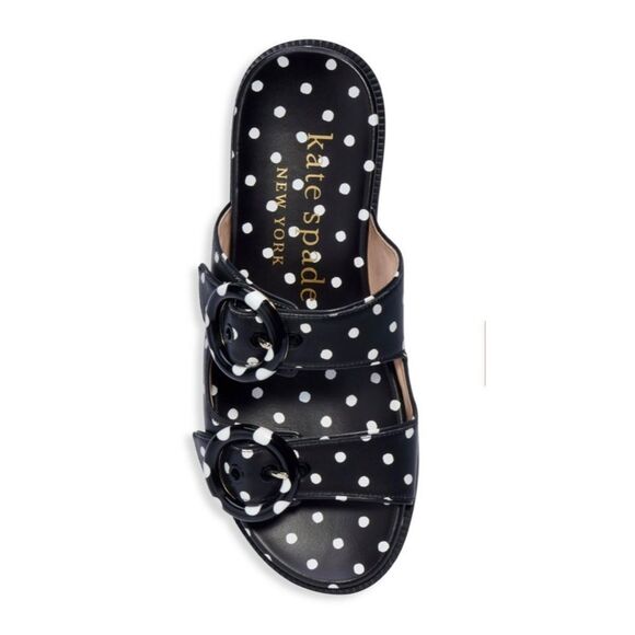 Kate Spade Rhodes black/white polka dot leather slide sandals - Picture 1 of 12